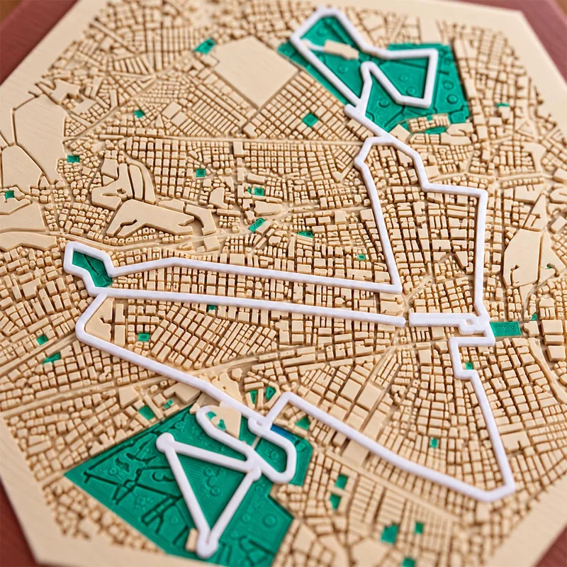 Medallero Hex Route con la ruta de Tangamanga, detalle del mapa y la ruta