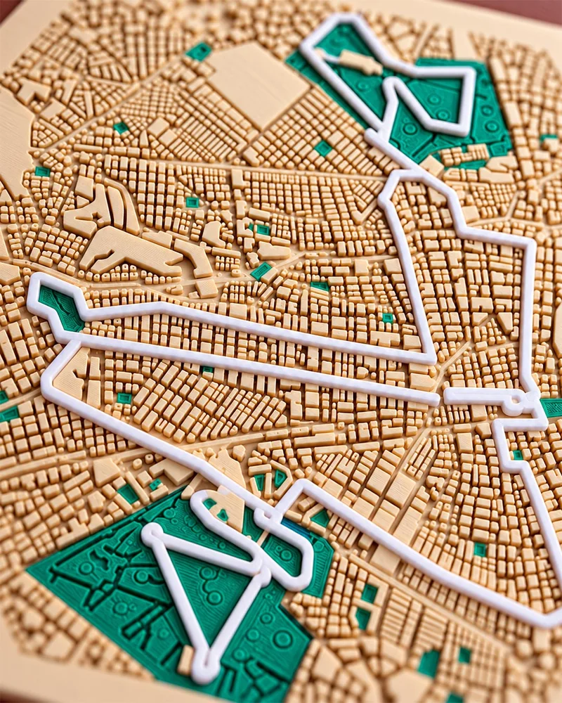 Medallero Hex Route con la ruta de Tangamanga, detalle del mapa y la ruta