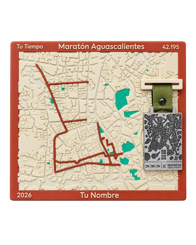 Medallero Rectangulum con la ruta de Aguascalientes, vista frontal