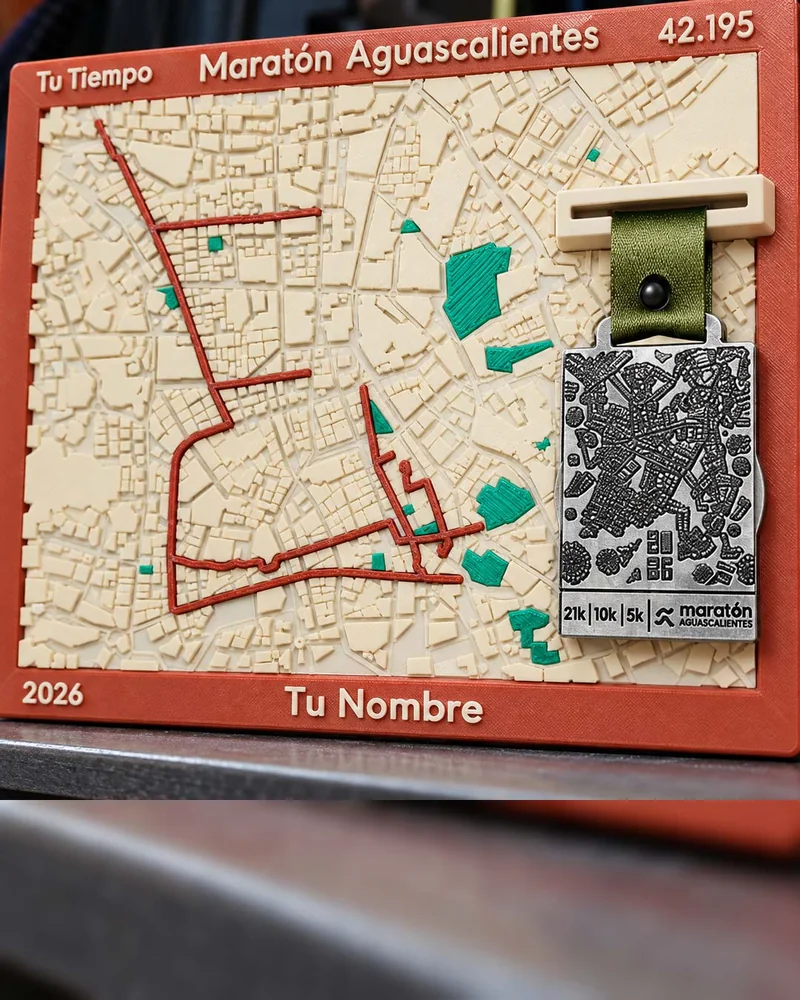 Medallero Rectangulum con la ruta de Aguascalientes, detalle de la personalización